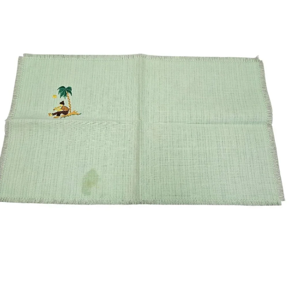 8 Vintage Tropical Themed Linen‎ Napkins Placemat Multicolor Needle Cross Stitch